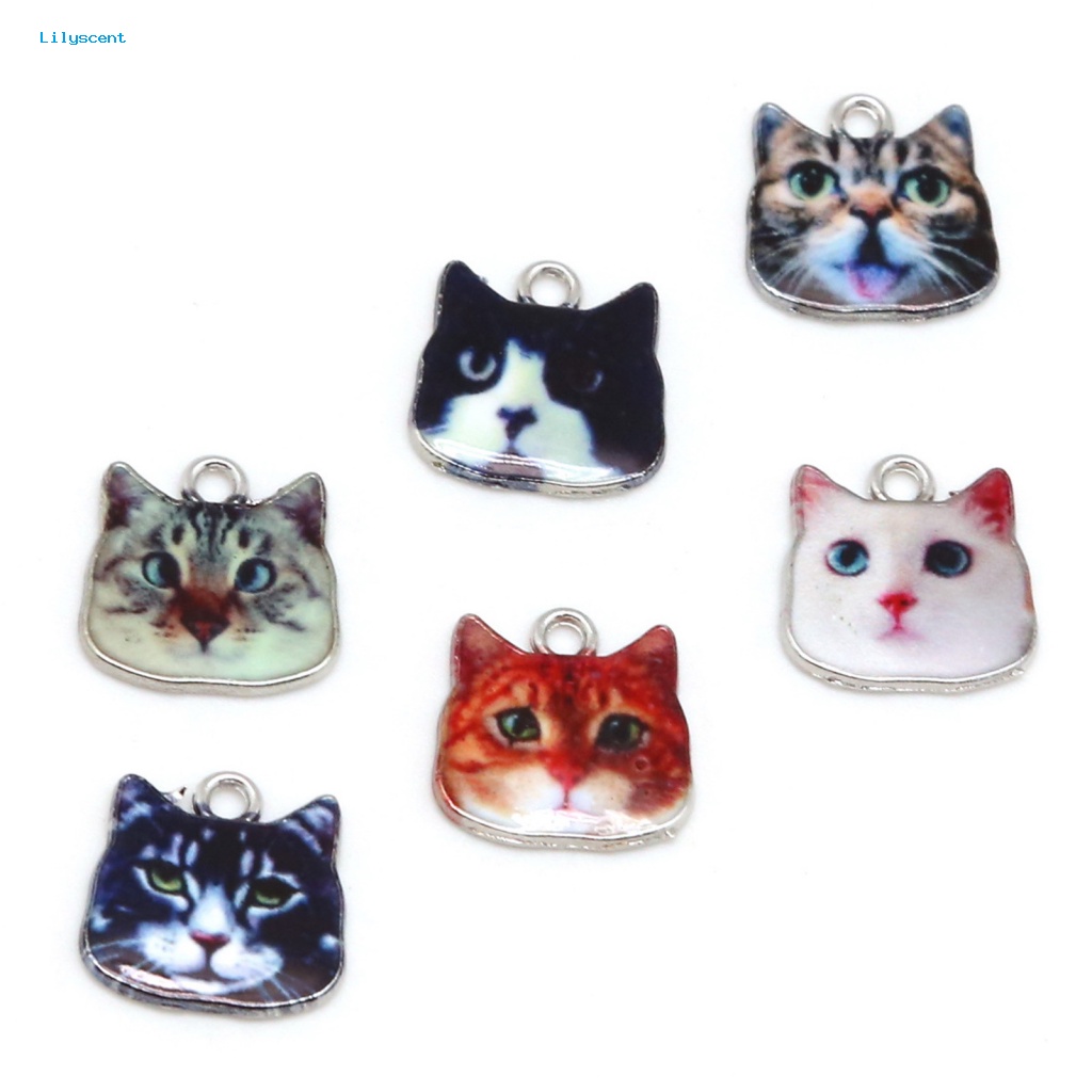 Lilyscent 1pasang Ornamen Ear Studs Liontin Aksesori Fashion Multi Gaya Enamel Kucing Kalung Liontin Dengan Lubang