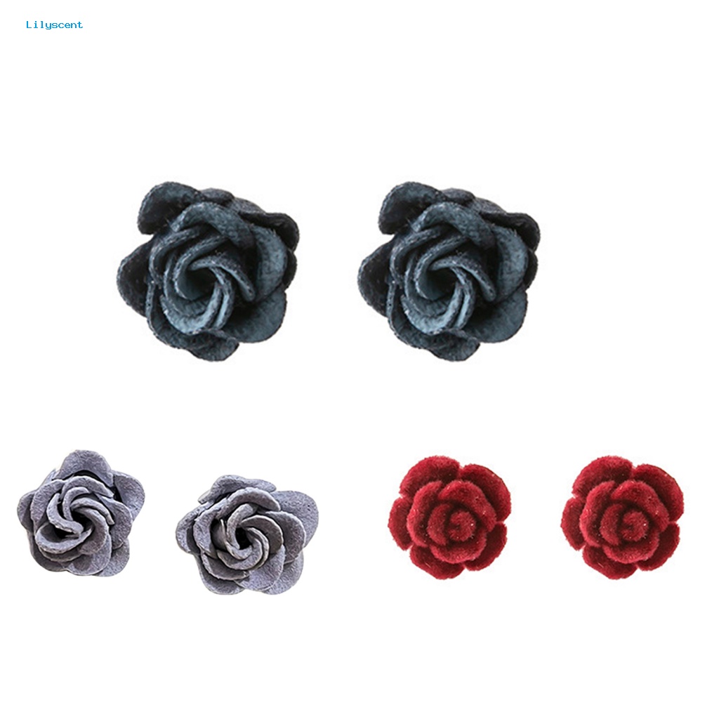 Lilyscent 1pasang Anting Wanita Ringan Untuk Pakaian Sehari-Hari Retro Simulasi Blue Rose Ear Studs Penampilan Hidup