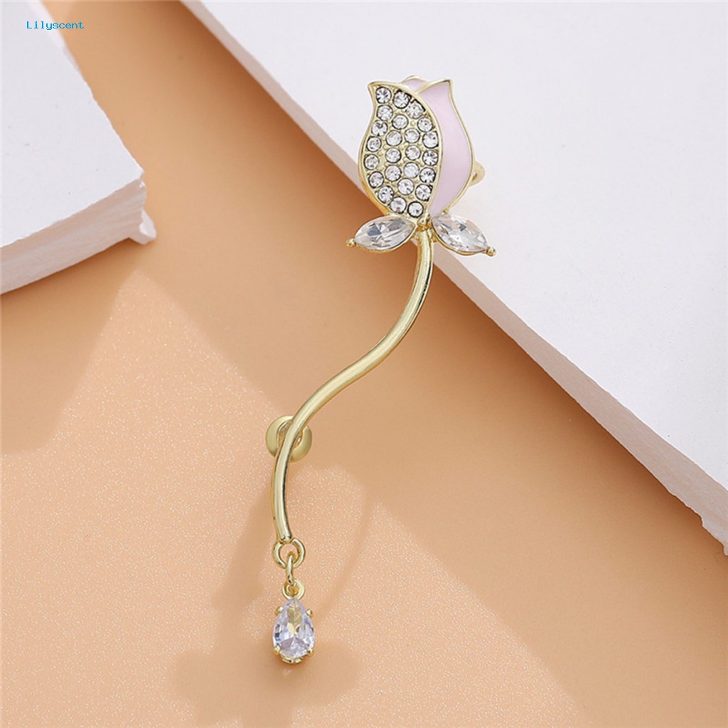 Lilyscent 1Pc Anting Klip Anti Luntur Untuk Pacaran Cahaya Mewah Bunga Tulip Telinga Klip Perhiasan Retro