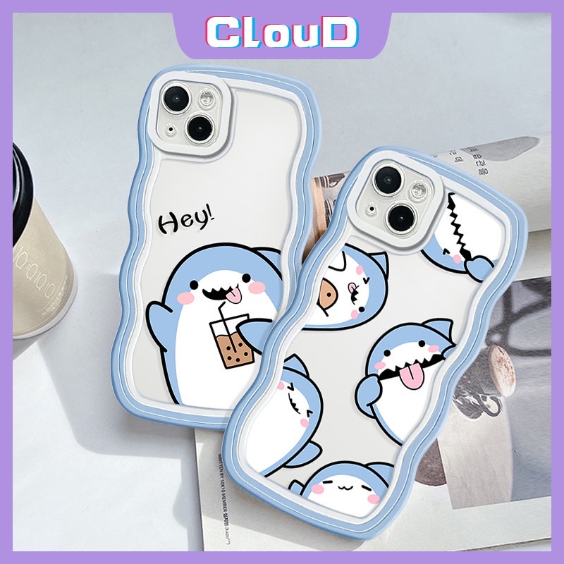 Casing Untuk Redmi 9A 10A 9 10 A1+10C A1 9T 9C NFC Pro Redmi Note 9s 11 11s 9 8 11Pro 10s 10 10Pro Max POCO M3 X3 NFC Mi 11T Pro Cute Shark Milk Tea Lembut Tpu Bergelombang Case Kartun Tepi