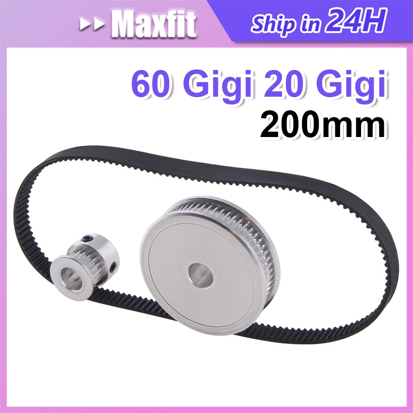 GT2 Timing Belt Loop 2GT Lebar 6Mm Perimeter 200Mm 20 Gigi Dan 60 Gigi Lubang Dalam Synchronous Whee