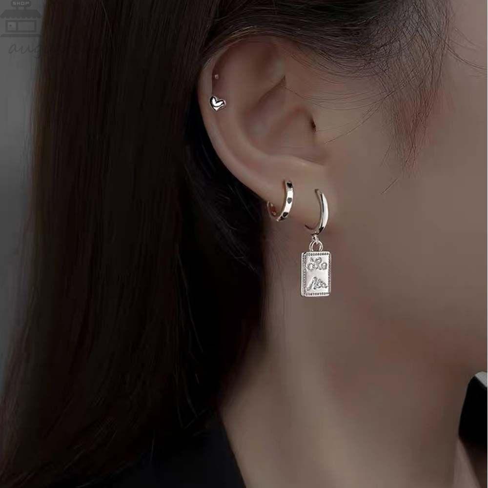 Agustina set Anting Wanita 6 Pcs Warna Silver Gadis Hadiah Aksesoris Pesta Perhiasan Telinga Alloy Gaya Punk Anting Korea