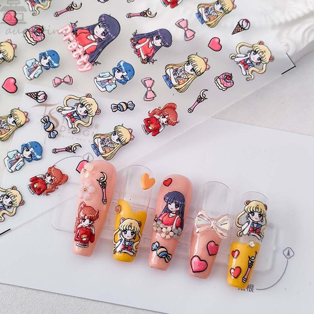 Agustina Kartun Stiker Kuku Fashion Gadis Pikachu Stitch Manicure Aksesoris Crayon Shin Chan Nail Art Dekorasi