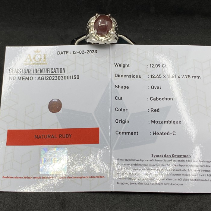 natural ruby pigeon blood memo - 12.09 ct, 6