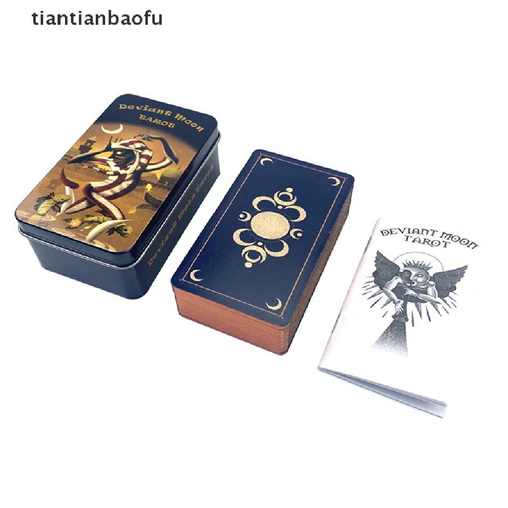 [tiantianbaofu] Besi Kotak Deviant Moon Tarot Kartu Ramalan Ramalan Deck Party Game w/Butik Manual