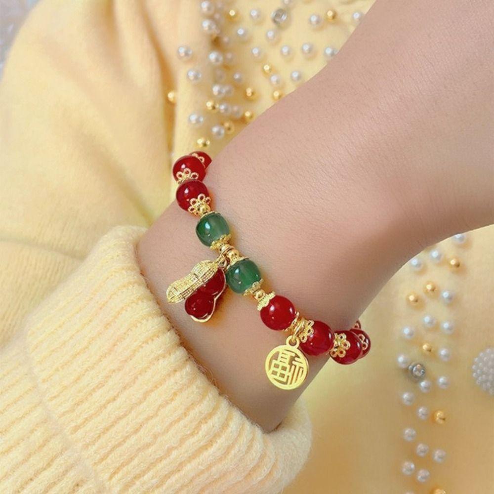 Mxbeauty Klasik Wanita Gelang Hadiah Ulang Tahun Fashion Golden Elastis Manik-Manik Tradisional Indah Klasik Retro Berwarna Glasir Bangle