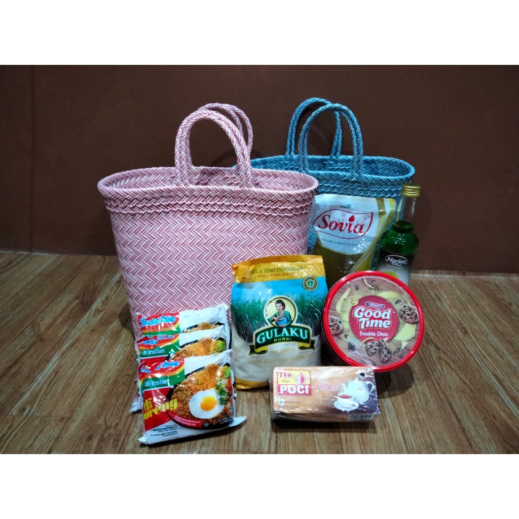 Paket Hemat Tas Hampers / 5Pcs Tas Anyaman Motif Halus Ukuran M 02