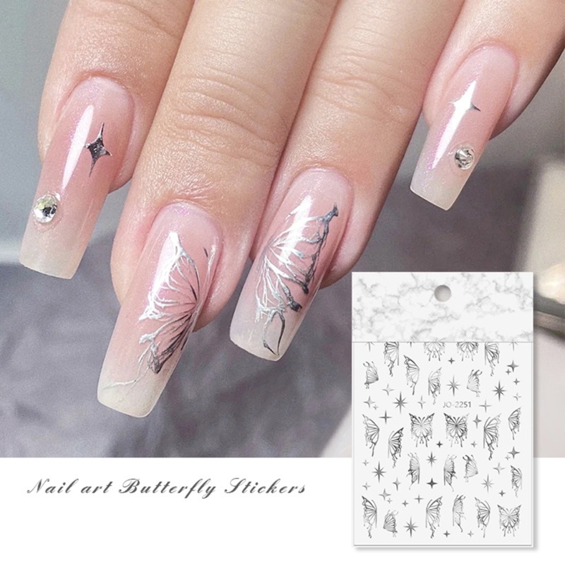 Siy 6lembar Stiker Kupu-Kupu Cair Butterfly Nail Art Stiker Kuku Decals Manicure Aksesoris DIY Dekorasi Kuku