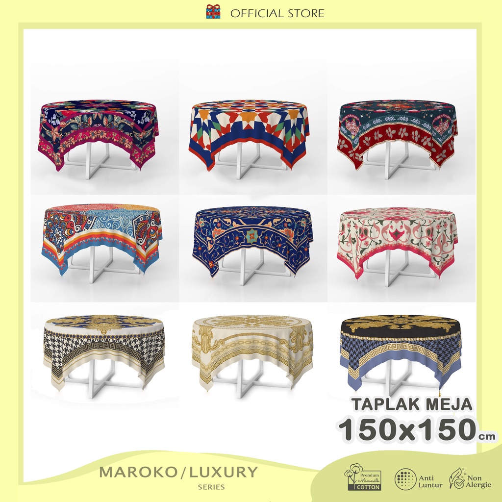 Taplak Meja Makan Premium Print Motif Maroko Turkish 150x150 cm - Pusat Kado Murah