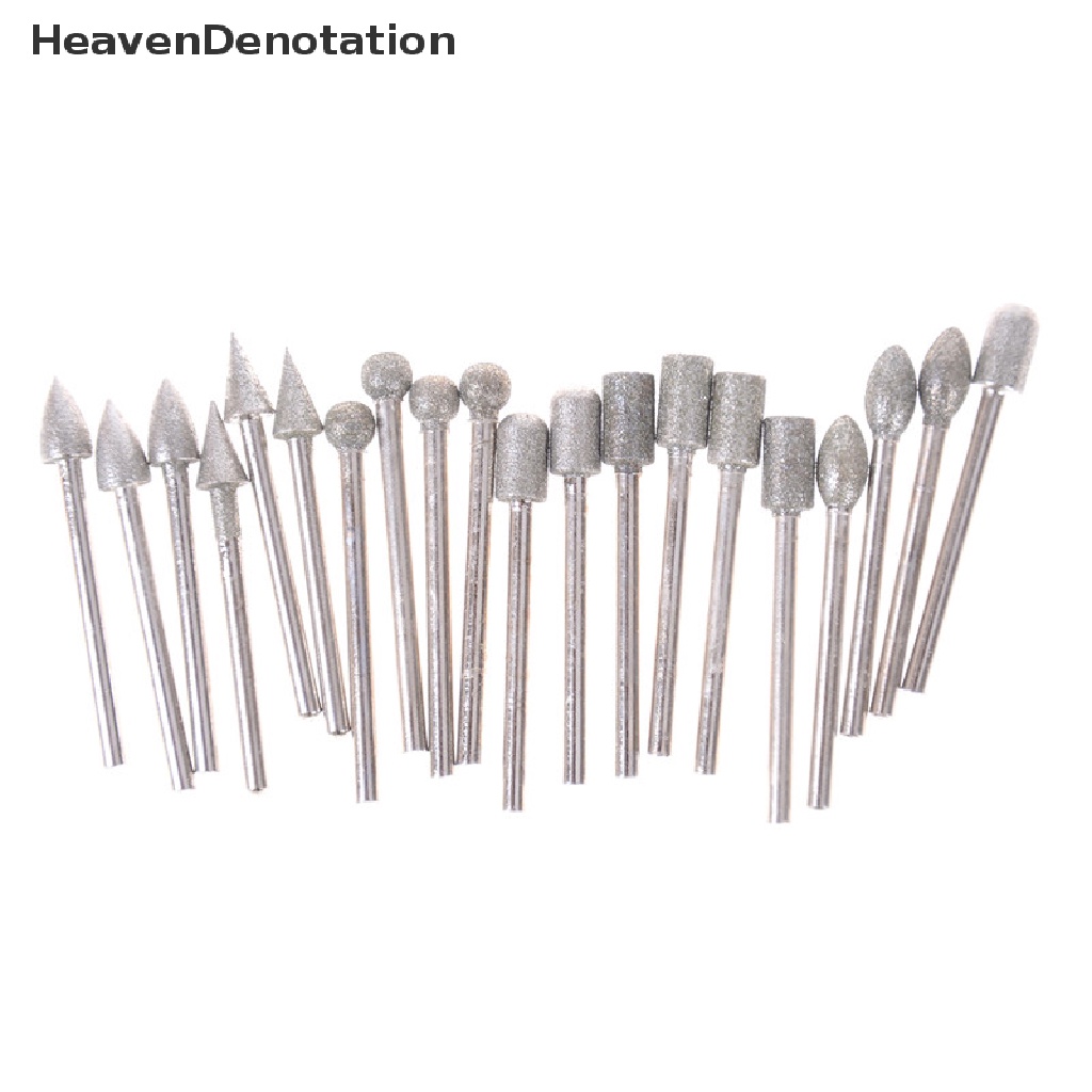 [HeavenDenotation] 20pcs 3mm Shank Diamond Grinding Burr Drill Bits Set Untuk Perhiasan Rotary Tools HDV