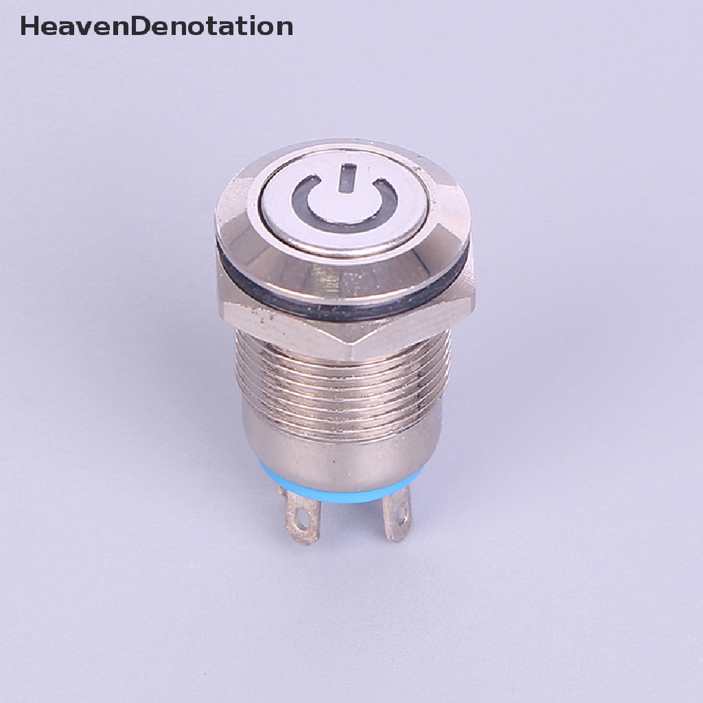 [HeavenDenotation] 12mm 12V Latching Push Button Black Metal LED Power Momentary Switch Tahan Air. Hdv