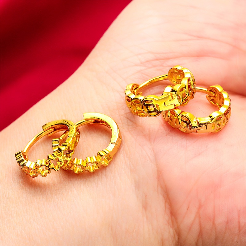 Goldkingdom Perhiasan Fashion 24K Bangkok Aksesoris Ready Stock Anting Koin Wanita Pentagram Anting Wanita