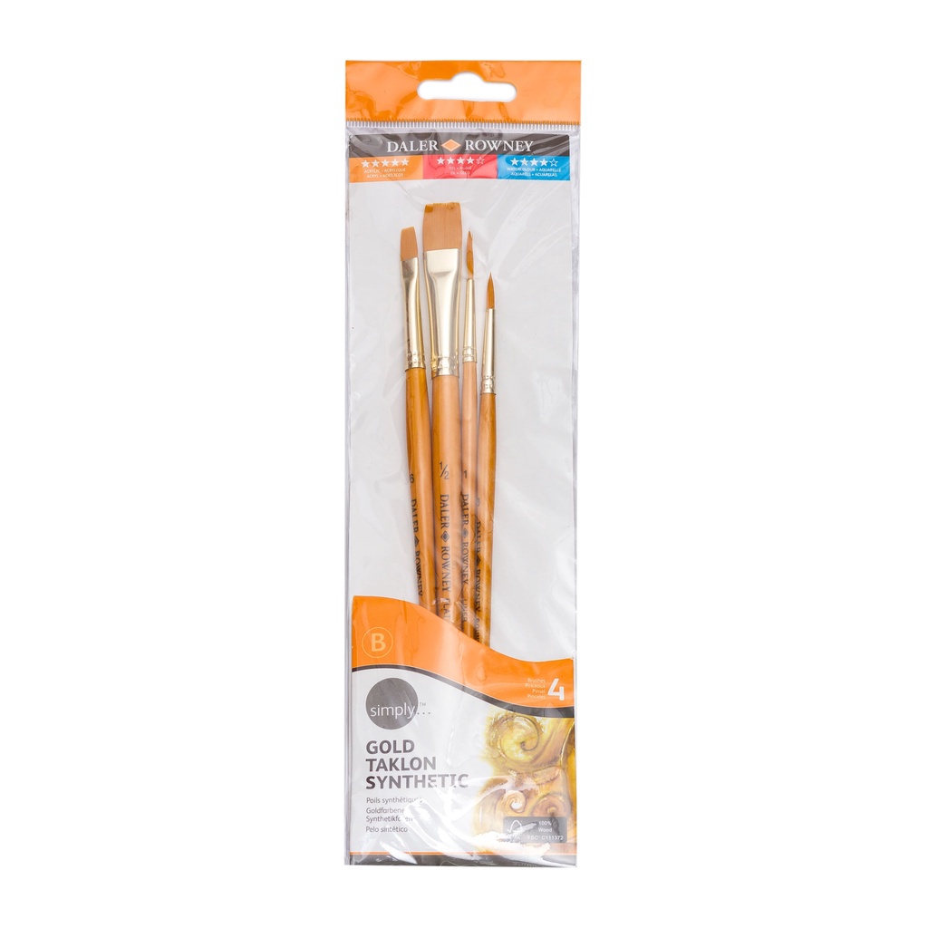 

Daler Rowney Kuas Lukis Cat Air / Akrilik Simply Gold Taklon SH Brush Set 4pcs #3