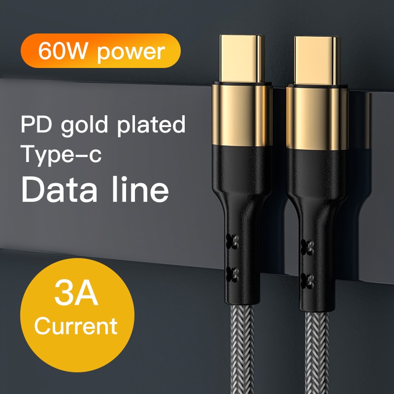 Kabel PD Type-c 60W Fast Charger Lapis Emas Kompatibel Untuk Laptop Charge Huawei FCP Qualcomm 4.0