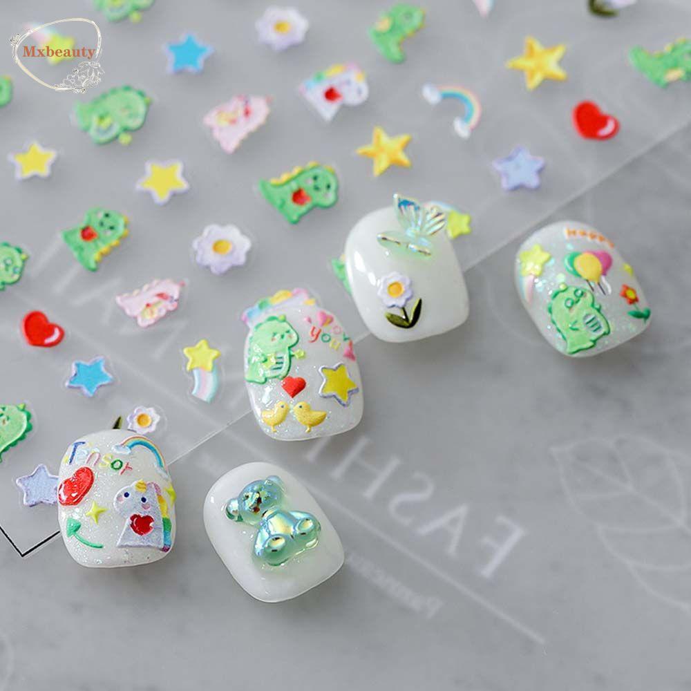 Mxbeauty Stiker Kuku Ultra Tipis Motif Kartun Dinosaurus / Bunga Warna-Warni 5d Untuk Dekorasi Nail Art / Manicure Diy