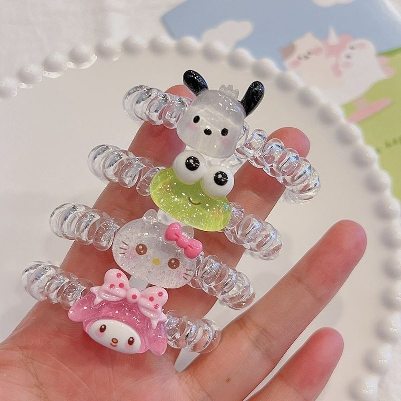 Kartun Lucu Bentuk Kabel Telepon Tali Kepala/ High Elastis Kawaii Hello Kitty Hair Ring