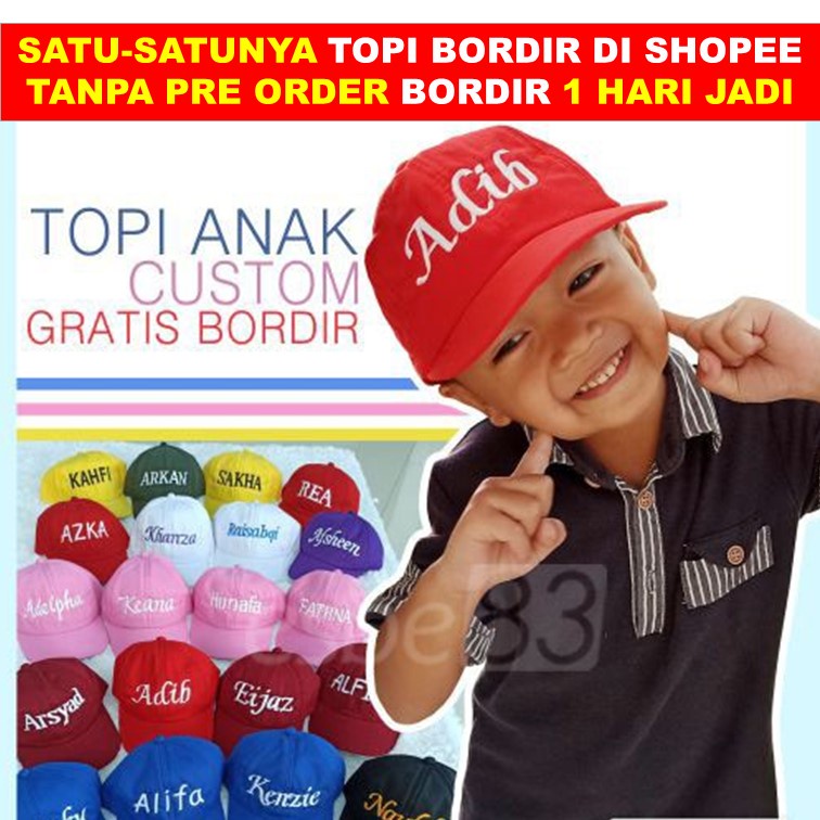 Topi anak free bordir nama logo emoji baseball 1 HARI JADI