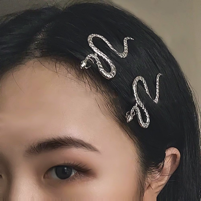 [Harga Grosir] Gadis Keren Gaya Retro Logam Ular Rambut Klip Headpiece/Desain Fashion Berlian Imitasi Alloy Hairgrips/Y2K Kreatif Poni Jepit Rambut/Aksesoris Rambut