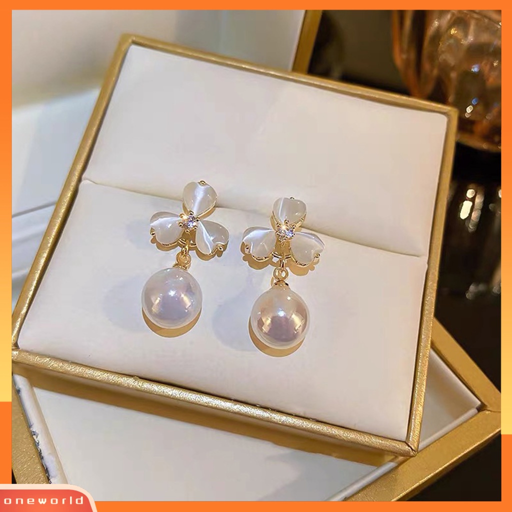 [EONE] 1pasang Anting Stud Dainty Elegan Temperamen Gaya Perancis Mutiara Imitasi Opal Bunga Wanita Drop Earrings Perhiasan Aksesoris