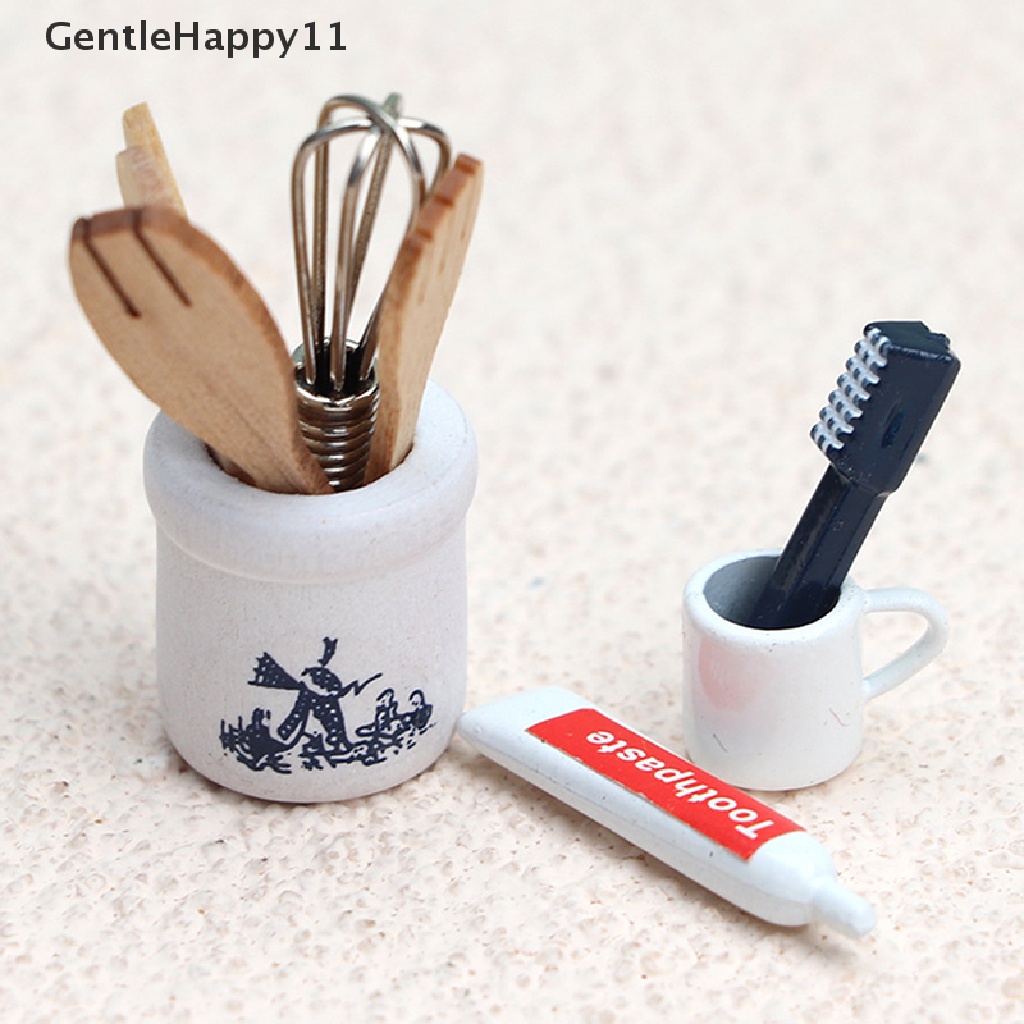 Gentlehappy 1Set 1: 12rumah Boneka Miniatur Sendok Garpu Toples Odol Sikat Gigi DIY Aksesoris id