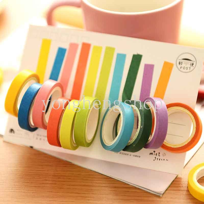 10rolls/set Colorful Washi Tape Rainbow Stiker Masking Tape DIY Craft Diary Scrapbooking Dekorasi Sticky Paper Tape Anak Alat Tulis Perlengkapan Sekolah