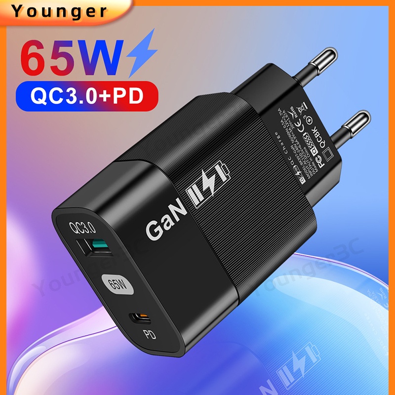 65w GaN PD Fast Charging Charger Handphone QC3.0+PD Gallium Nitride Power Adapter Untuk ios Micro Tipe C