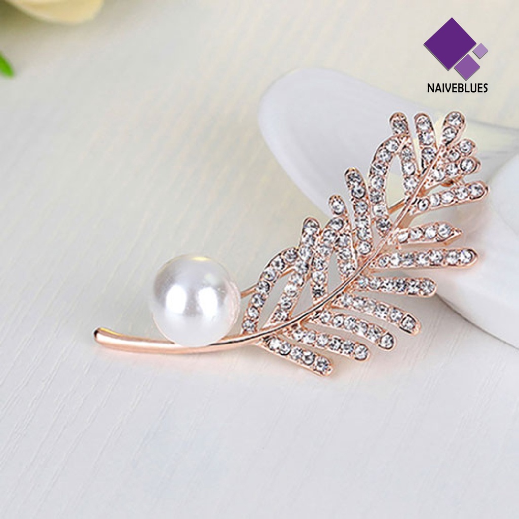 &lt; Naiveblues &gt; Pin Bros Bentuk Daun Kristal Vintage Crystal Leaf Brooch Ransel