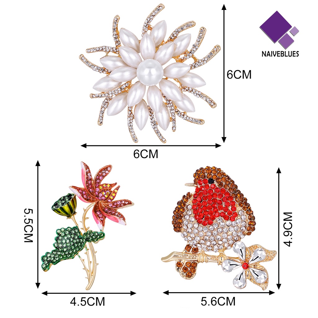 &lt; Naiveblues &gt; Pin Payudara Multi-Warna Aksesoris Pakaian Pin Bros Bunga Retro Untuk