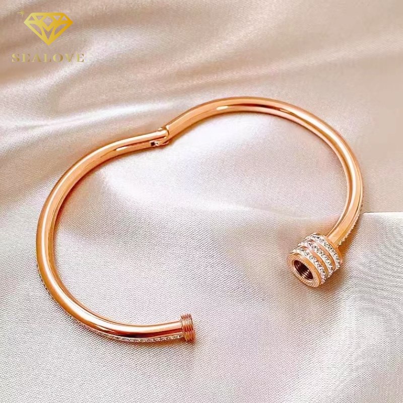 Gelang Titanium Wanita Permata Berlian Mewah Elegan Anti Karat Emas 18K Liontin Fashion Korea COD