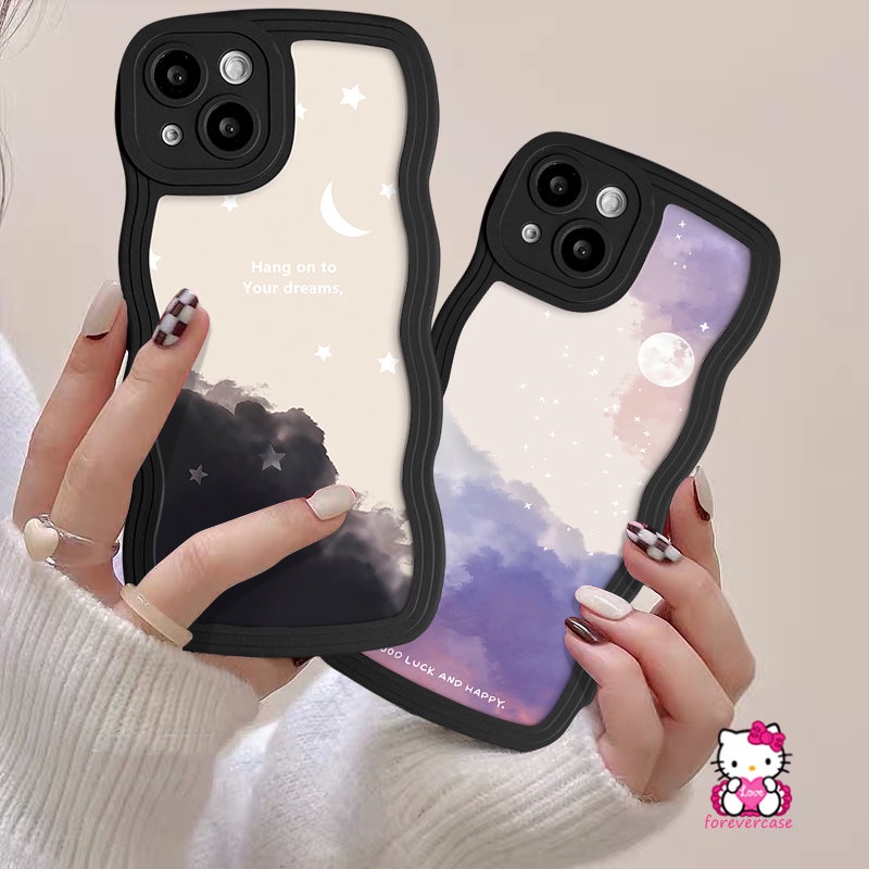 Soft Case Tepi Bergelombang Untuk Samsung A23 A04s A12 A30s A03s A50 A33 A20 A14 A73 A13 A21s A11 A51 A53 M32 A31 A04 A02s A50s A52s A32 A22 M22 A52 A04E Fantasi Langit Berbintang Bulan Cover