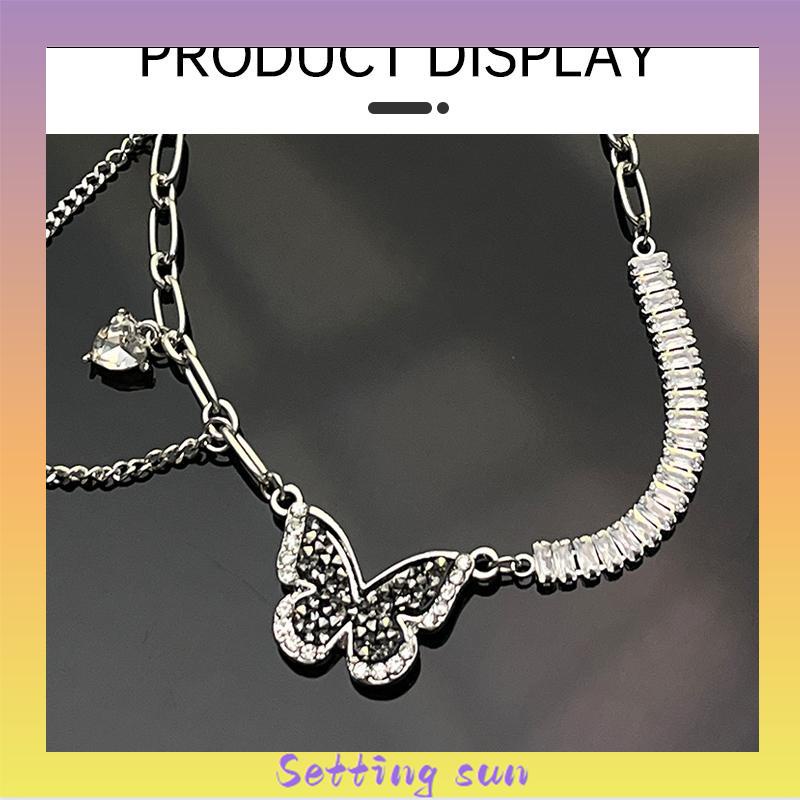 Kalung kupu-kupu zirkonia hitam Desain Wanita Premium Kalung Tulang Selangka TN