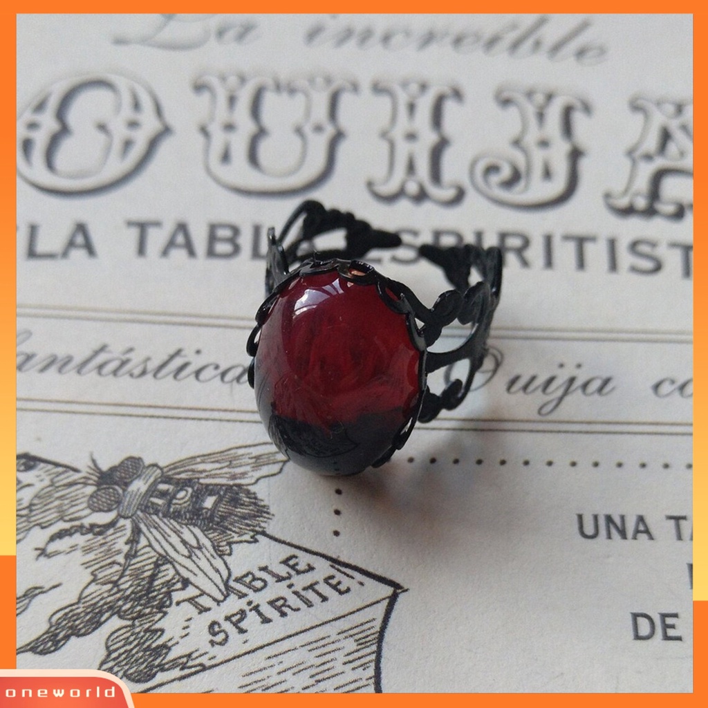 [EONE] Cincin Terbuka Kepribadian Geometris Adjustable Open Design Menawan Dekorasi Tahan Lama Vintage Gothic Merah Faux Kristal Cincin Aksesoris Perhiasan