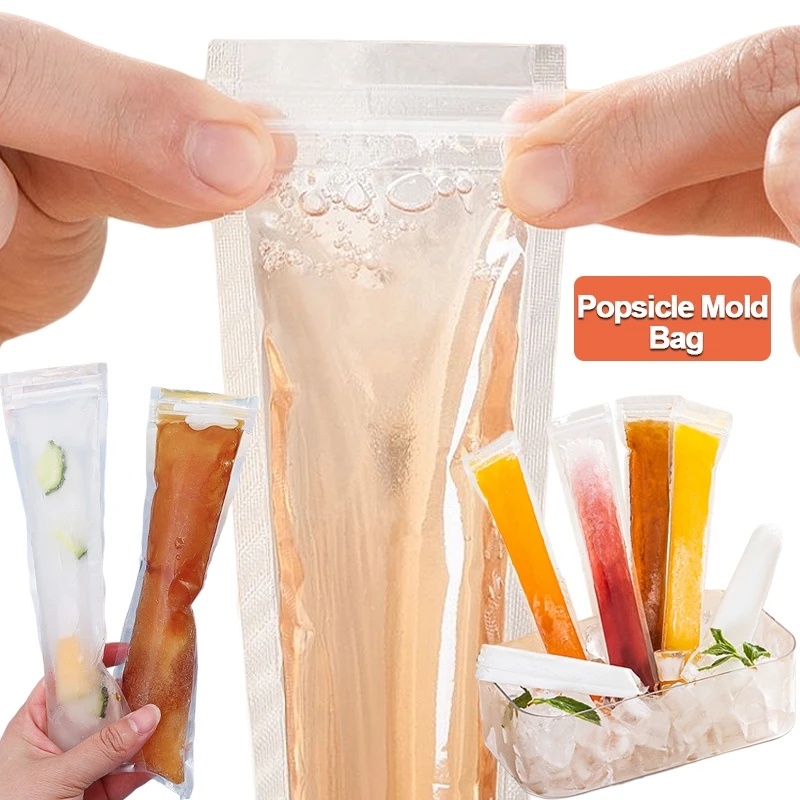 10/20pcs Cetakan Es Kantong Buatan Hancur Es Stik Cetakan Musim Panas Rumah Alat Dapur Sekali Pakai Popsicle Mold Bag DIY sealing Sendiri Ice Bag Buah Yogurt Es Loli Membuat Dengan Corong