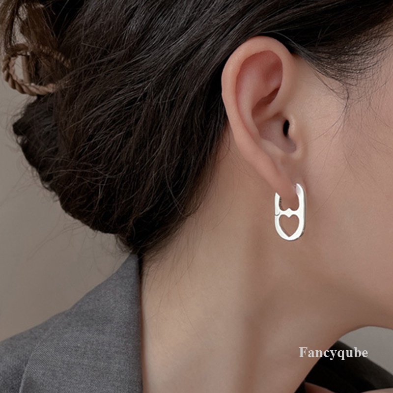 Anting Hati Ganda Berongga Warna Silver Untuk Wanita Desain Gaya Korea Gesper Telinga2022Korea Fashion Perhiasan Aksesoris