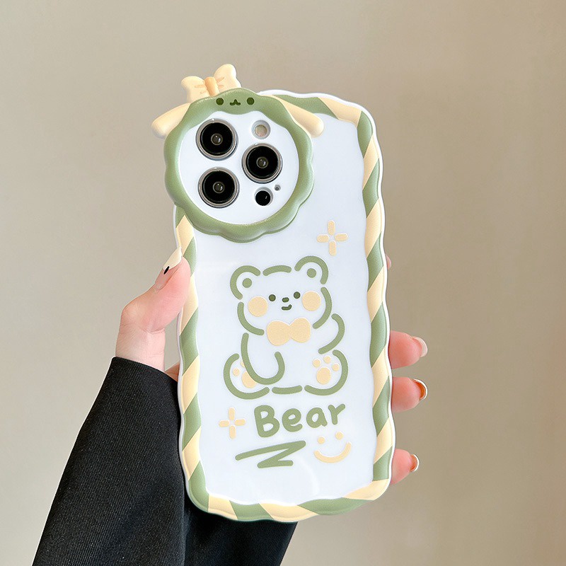 【Lamb Style】Lovely Bear Soft TPU Case HP iP iPhone 11 12 13 14 Pro Max 7 8 + Plus SE 2020 X XS XR Max Girl Woman FTD Casing Apple