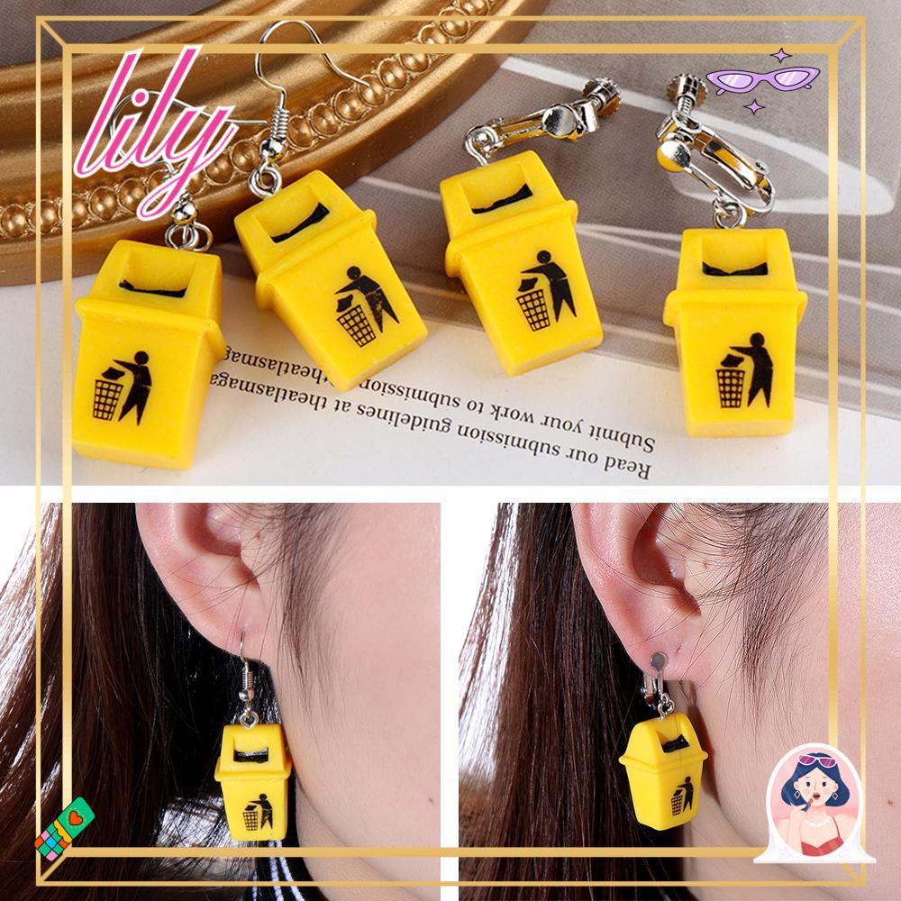 Lily 1pasang Tempat Sampah Anting Wanita Hadiah Klip Telinga Kreatif Stud Earrings Ear Stud Menjuntai