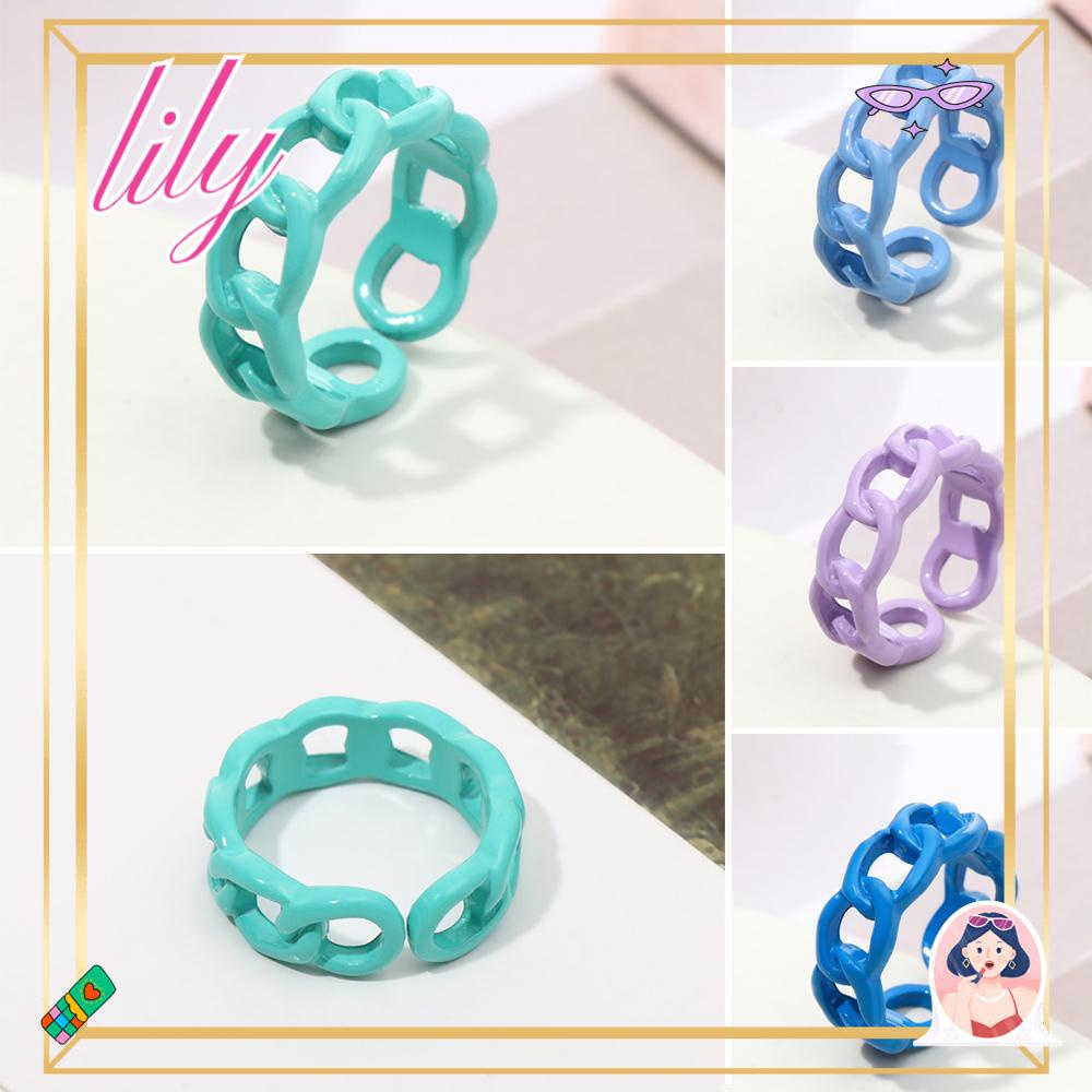 Lily Punk Cincin Resin Warna-Warni Pesta Aesthetic Rantai Akrilik Link