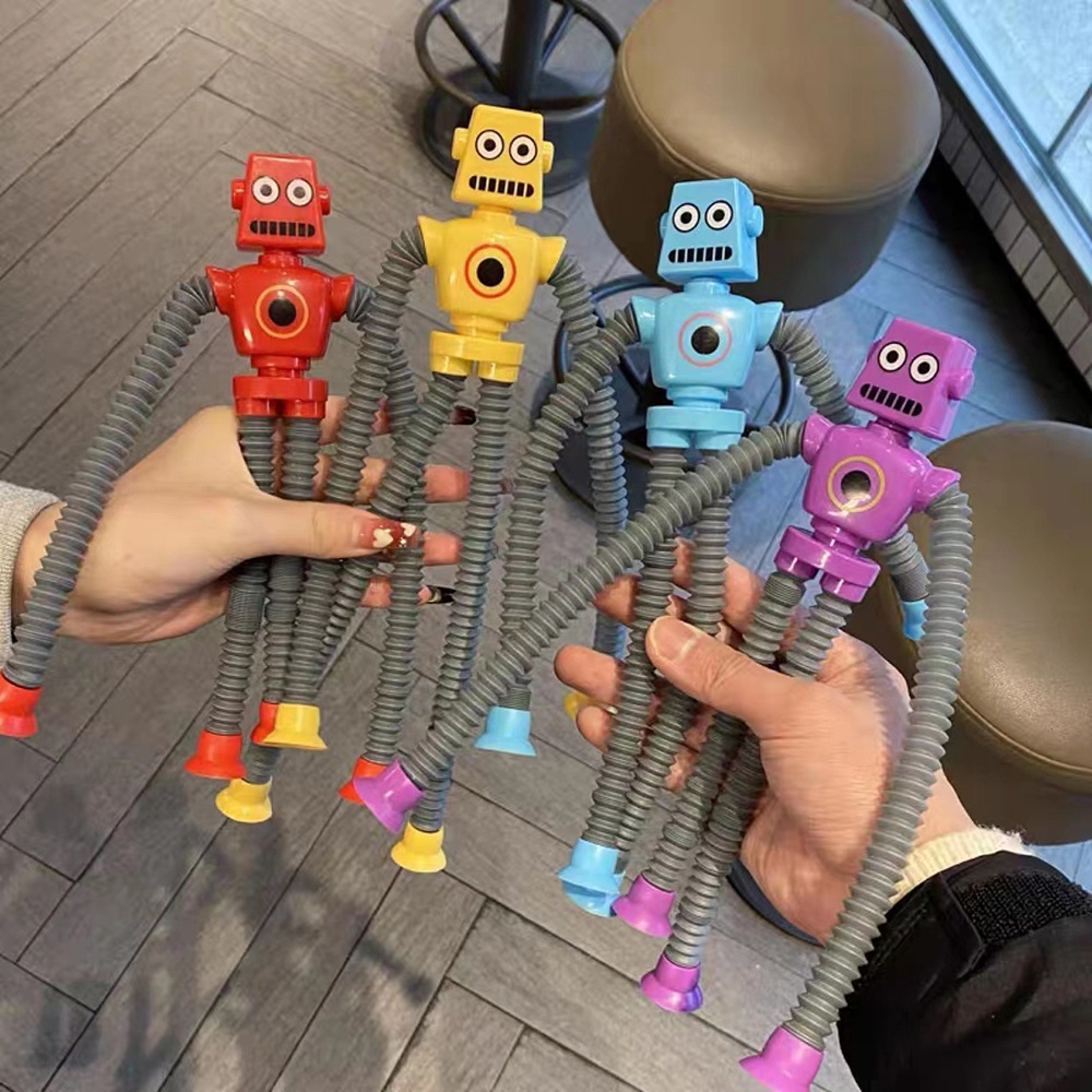 Mainan Puzzle Anak Tabung Teleskopik Kreatif Luminous Giraffe Robot Stretch Sucker Kartun Gadis Dan Anak Laki-Laki Mainan Kompresi