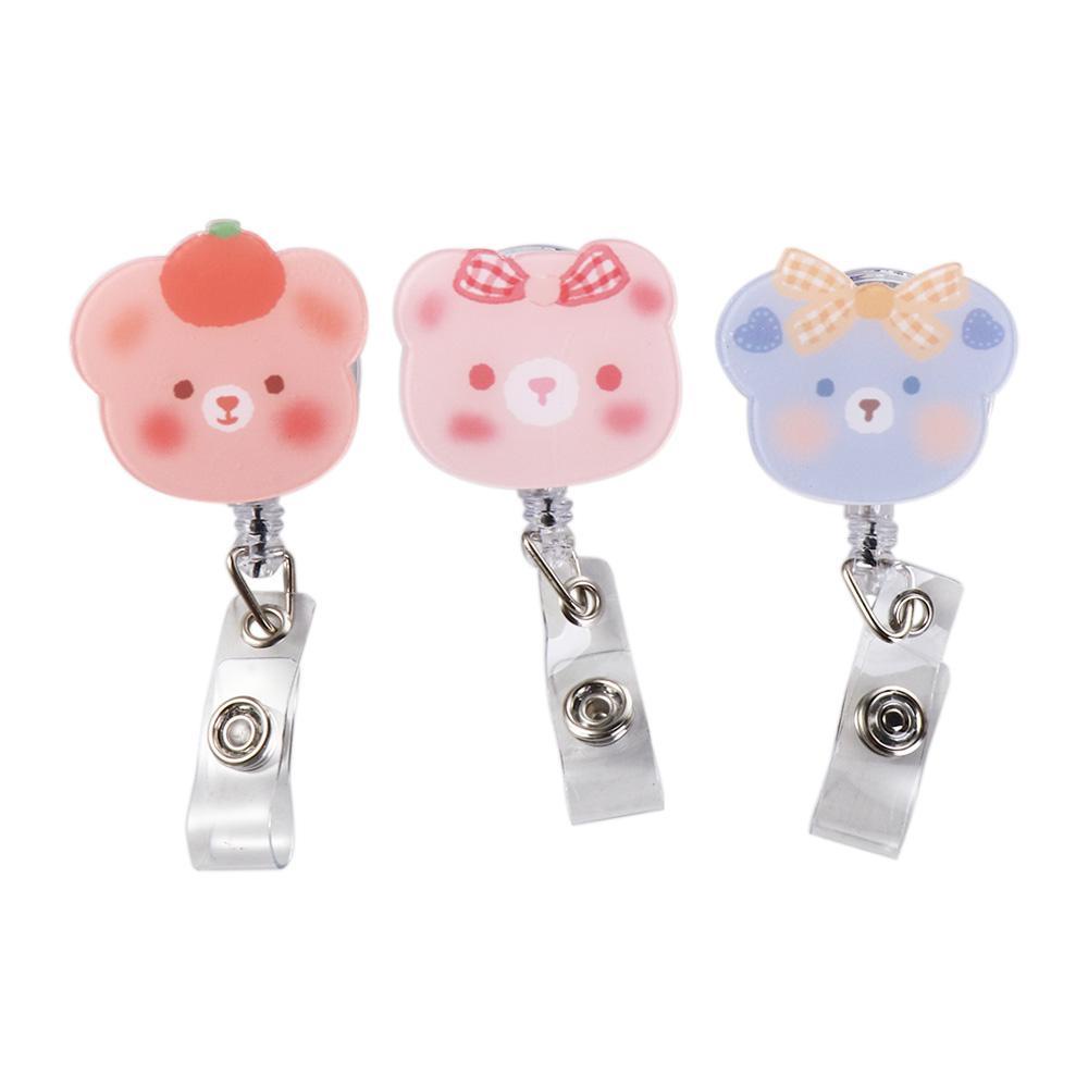 Quinton Retractable Badge Reel Alligator Clip Candy Color Korea Klip Gulungan Buah Alat Kantor Perawat Dokter Perlengkapan Sekolah Bear Stationery Name Card Holder