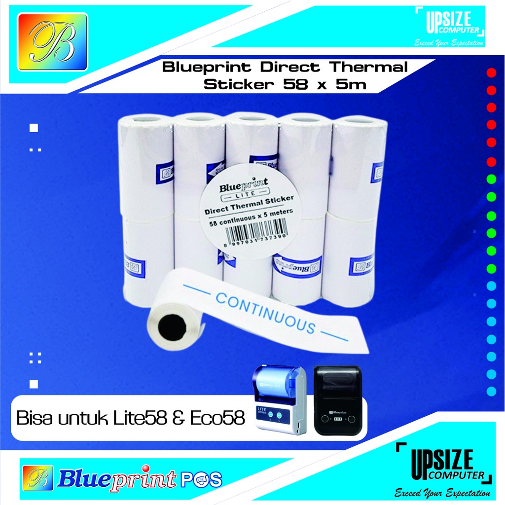 

Kertas Thermal Sticker Label BLUEPRINT 58 mm Continuous @40mm - 1 Roll