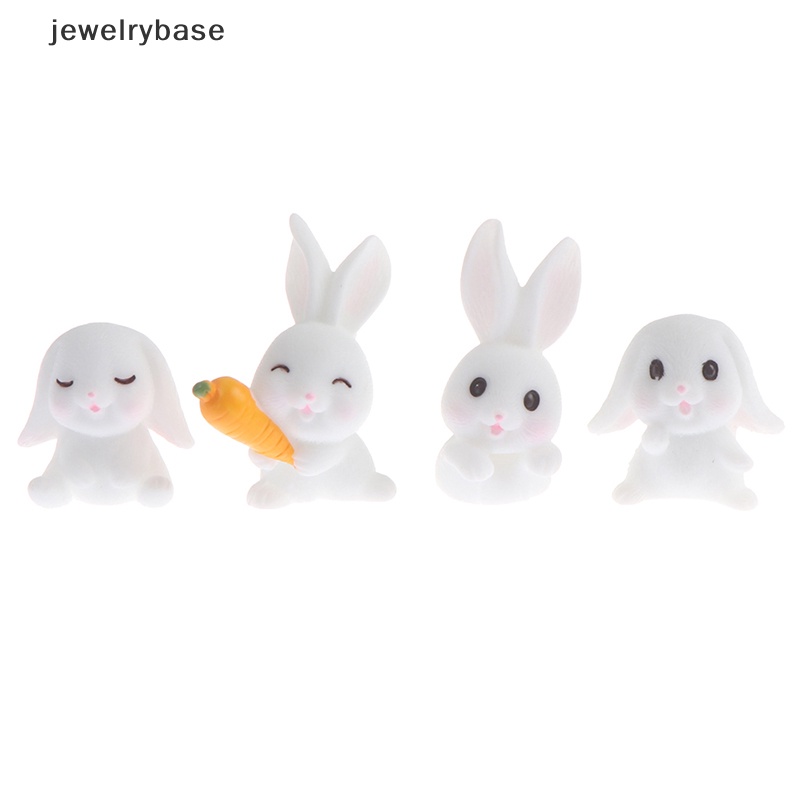 [jewelrybase] 4pcs Easter Rabbit Carrot Miniatur Dekorasi Taman Mini Bunny Paskah Cupcake Decor Butik