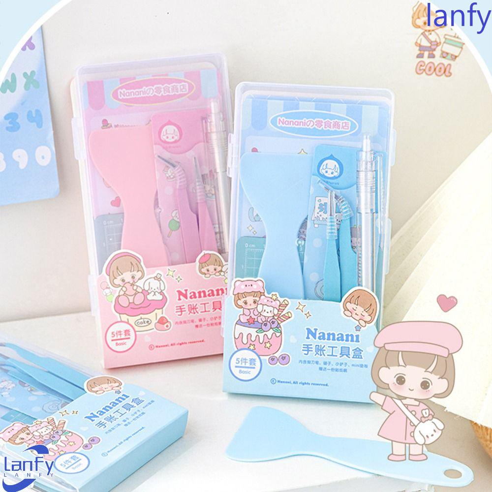 Lanfy Alat Scrapbook Dengan Kotak Penyimpanan Siswa 8pcs/Set Scrapbooking Ukir Pinset DIY Diary Tool Set