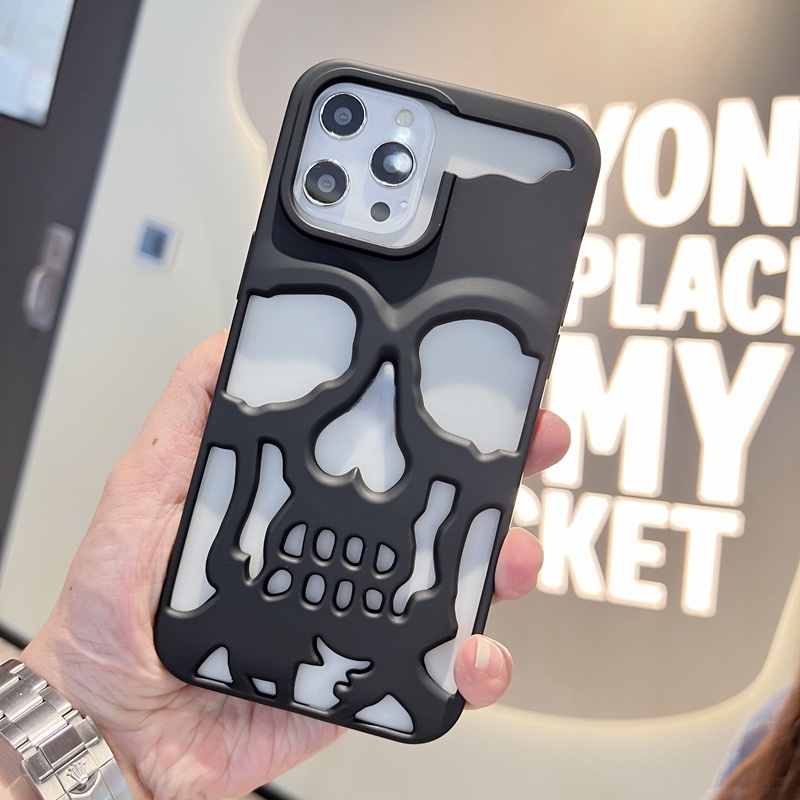 IPHONE Casing Ponsel Keren Berongga Tengkorak Buram Dilapisi Cocok Untuk Iphone14 13 12 11 Pro Max 14Plus Skeleton Matte Surface Phone Case