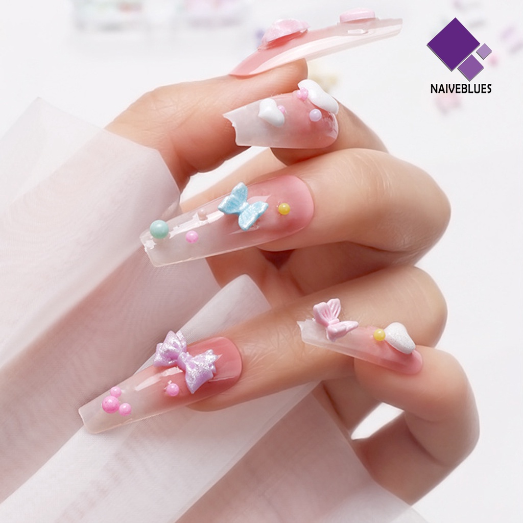 [naiveblues] 1kotak Nail Art Busur Tidak Jatuh Tiga Dimensi Glitter DIY Resin Musim Gugur Kawaii Ikatan Simpul