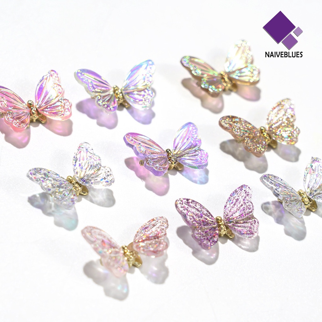 [naiveblues] 3pcs Ornamen Kuku Bentuk Indah Tahan Air Eye-catching Butterfly Art Ornamen Desain Tips Kuku