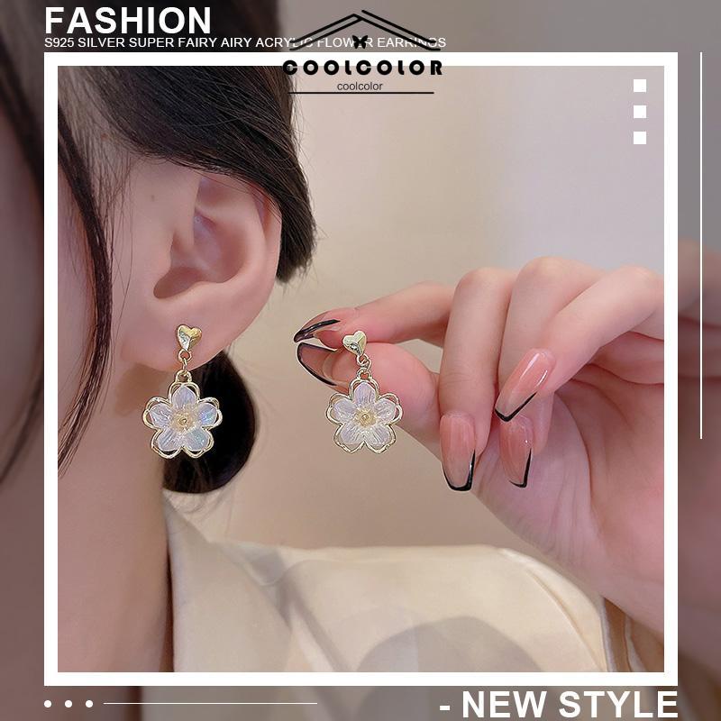 COD❤️Anting Stud Kristal Bunga Bahan Akrilik Fashion Korea Gaya Untuk Wanita- cl