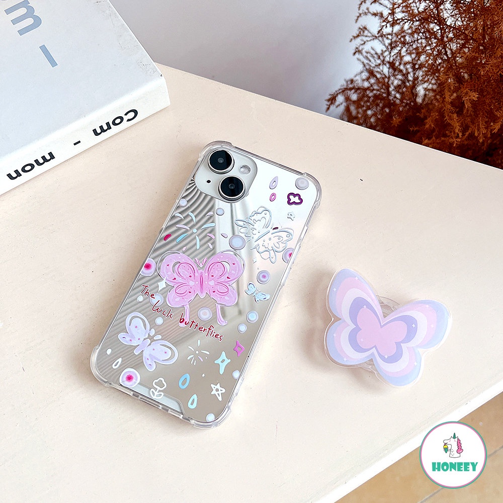 IPHONE Casing Ponsel Motif Planet Kupu-Kupu Cermin Fashion Kompatibel Untuk Iphone11 13 12 14 Pro Max Shockproof Soft Back Cover