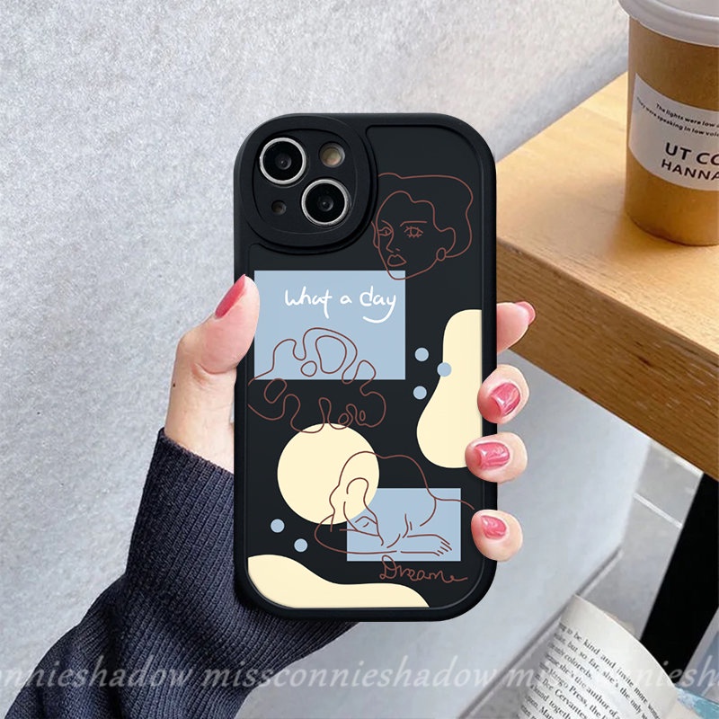 Redmi 9A 12C 9-10 A1 10A 10C 9T K40s Note9 10s 9s 11 11s 9Pro 10 8 8Pro 10Pro 11Pro+Poco X3 NFC Pro M3 F4 Mi 12 Lite 11T INS Art Abstrak Geometri Garis Sederhana Wajah Lembut Sarung