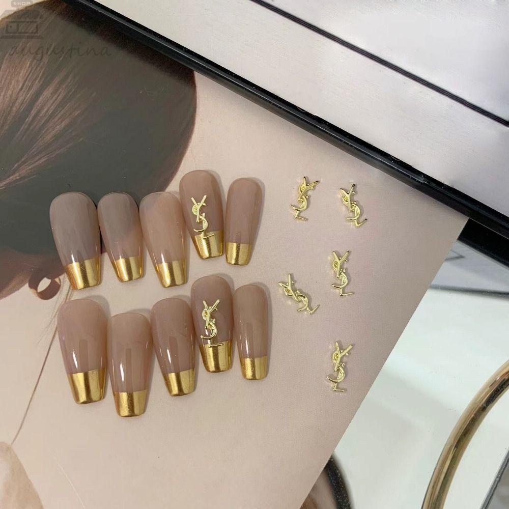 Augustina Nail Charms 10Pcs Gaya Perancis Hiasan Kuku Mewah Alloy Manicure Aksesoris