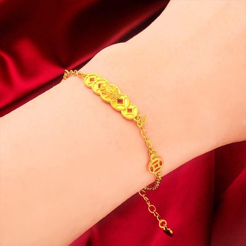 Goldkingdom Aksesoris Perhiasan Fashion Ready Stock Gelang Lapis Emas Pixiu Koin Koleksi Harta Karun Wanita